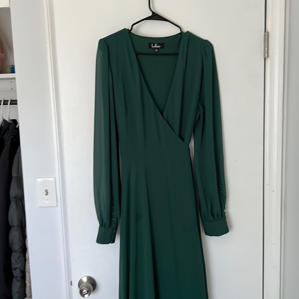Lulu’s My Whole Heart Emerald Green Long Sleeve Wrap Dress